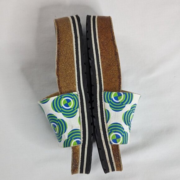 Birkenstock Betula White Green Blue All Over Pattern Slip On Cork Sandals - Picture 3 of 7